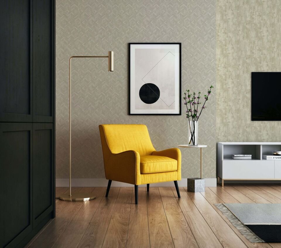 BETA 1107 Serisi - 3 Sarı | Geometrik Desen Duvar Kağıdı