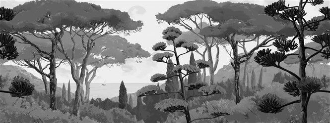 Monokrom Doğal Peyzaj ve Deniz Manzarası Duvar Posteri