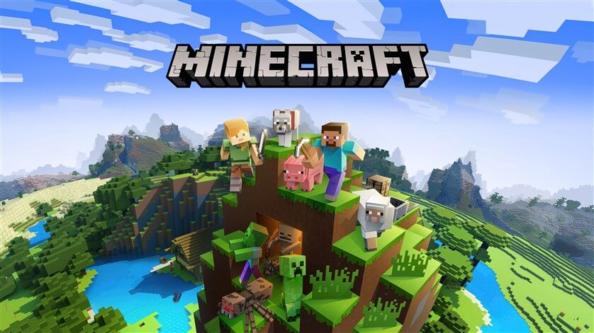 Minecraft Karakterleri ve Manzara - Bloklu ve Pikselli Tarz Poster