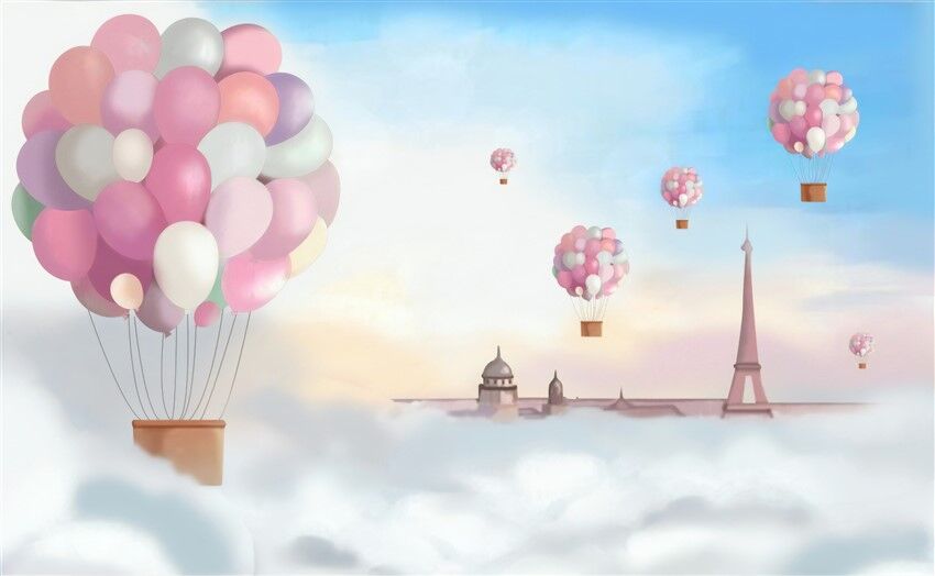Renkli Balonlarla Paris Manzarası - Sıcak Hava Balonları Posteri