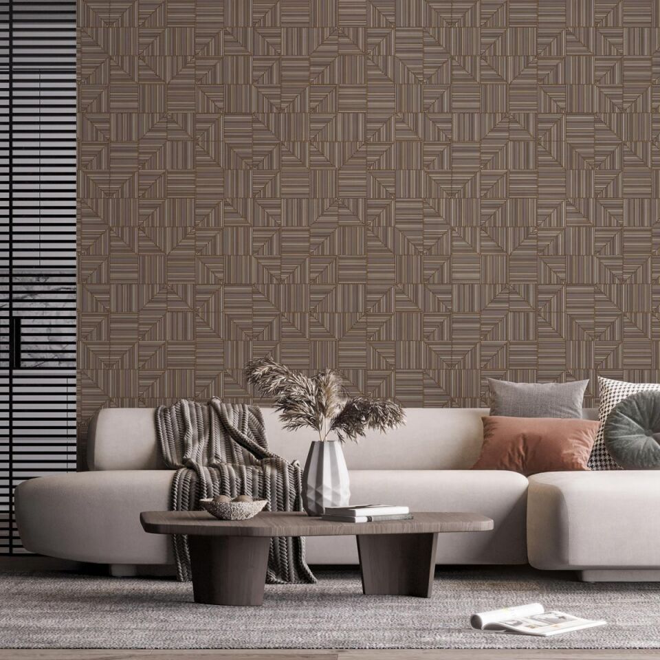 OMEGA 23209 Serisi - 6 Kahverengi | Geometrik Modern Desen Duvar Kağıdı