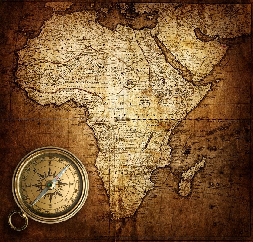 Antik Afrika Haritası ve Pusula Poster - Tarih ve Keşif Temalı Duvar Dekoru