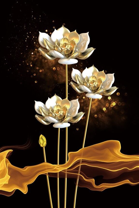 Altın Lotus Çiçeği Desenli Duvar Posteri