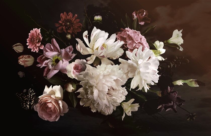 Beyaz Peonies ve Pembe Güller Posteri
