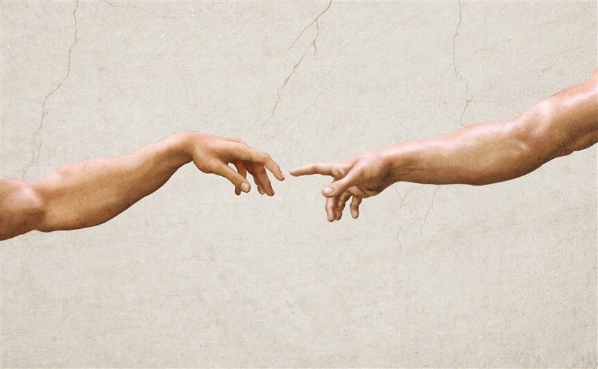 Michelangelo'nun Adem'in Yaratılışı Freskosundan İkonik Eller Duvar Posteri