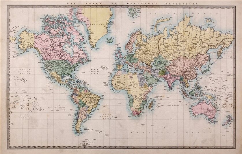 Mercator Projeksiyonunda Dünya Haritası - Detaylı ve Renkli Coğrafi Poster