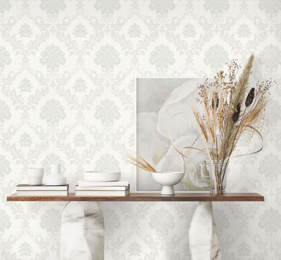 HUE 24206 Serisi - 1 Beyaz | Modern Damask Desen Duvar Kağıdı