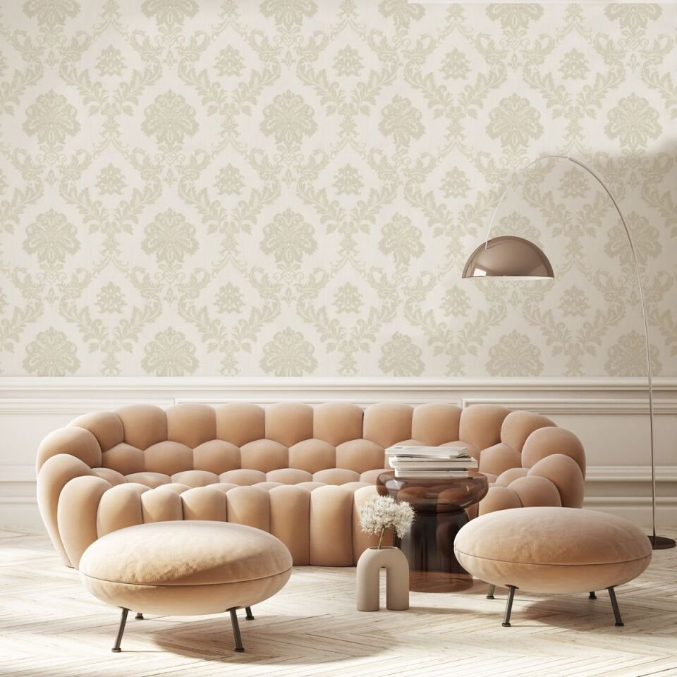 HUE 24206 Serisi - 2 Krem | Modern Damask Desen Duvar Kağıdı