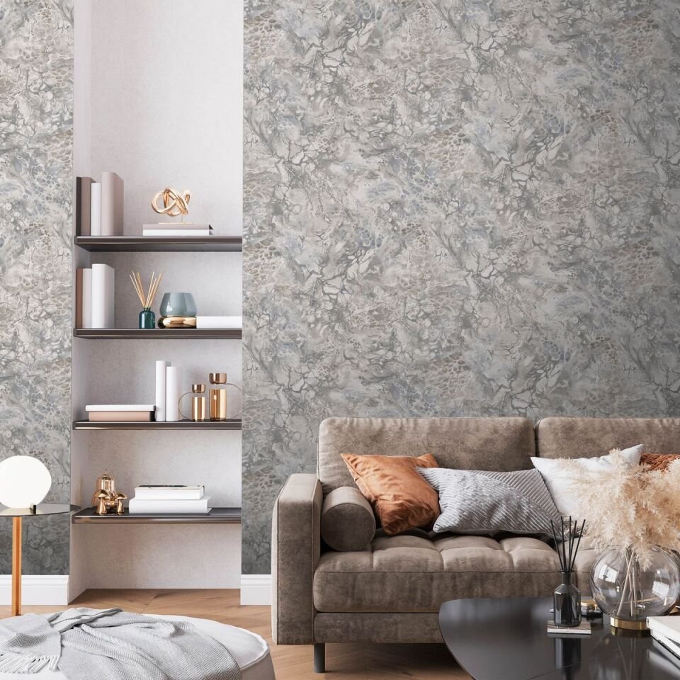 ROKA 23101 Serisi - 3 Gri | Modern Taş Desen Duvar Kağıdı