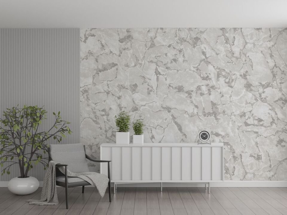 ROKA 23103 Serisi - 1 Açık Gri | Modern Taş Desen Duvar Kağıdı