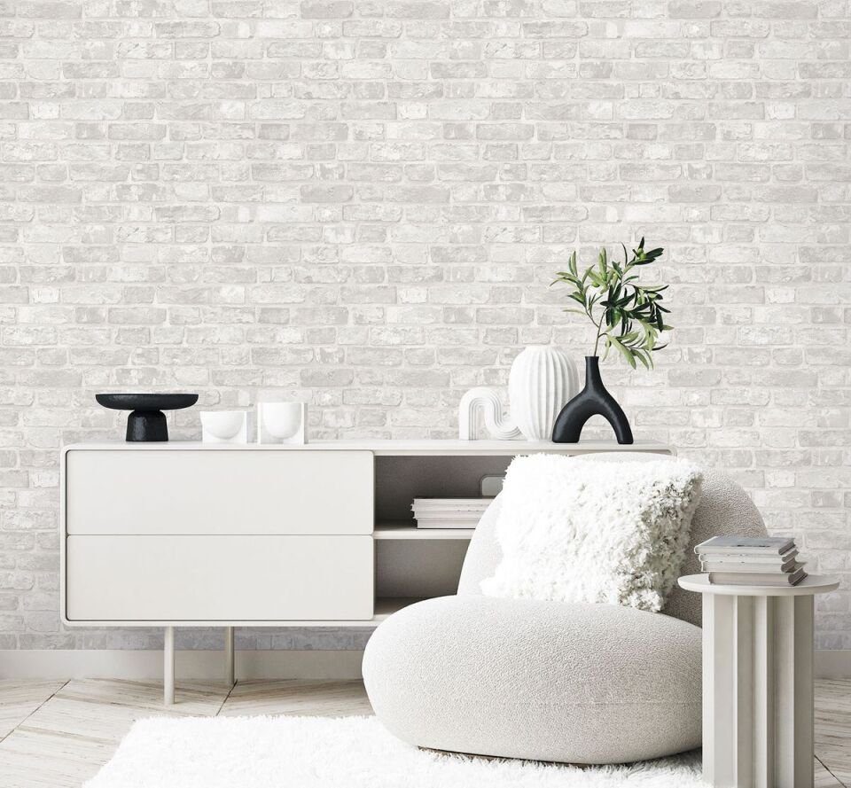 ROKA 23104 Serisi - 1 Beyaz | Modern Taş Desen Duvar Kağıdı
