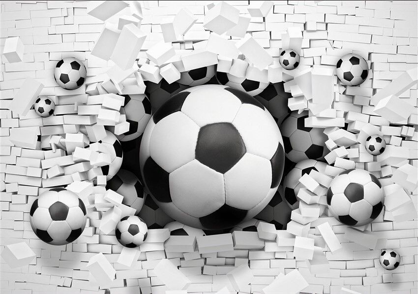 Futbol Toplarının Dinamik Gücü - Beyaz Tuğla Duvarı Kıran Hareketli Poster