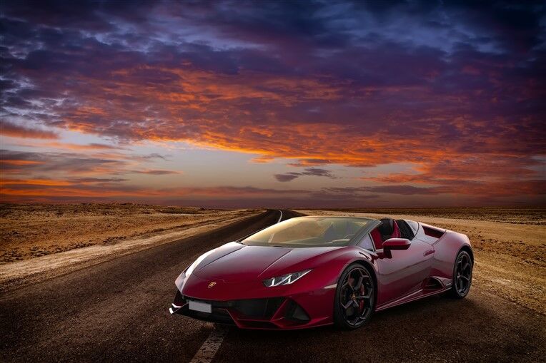 Kırmızı Lamborghini Günbatımı Posteri