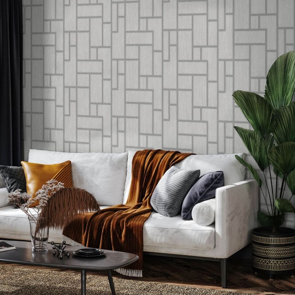 ROKA 23108 Serisi - 1 Açık Gri | Geometrik Desen Duvar Kağıdı