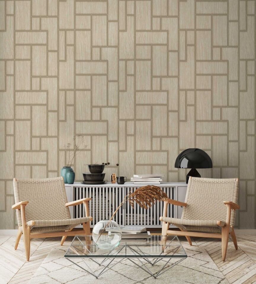 ROKA 23108 Serisi - 3 Krem | Geometrik Desen Duvar Kağıdı