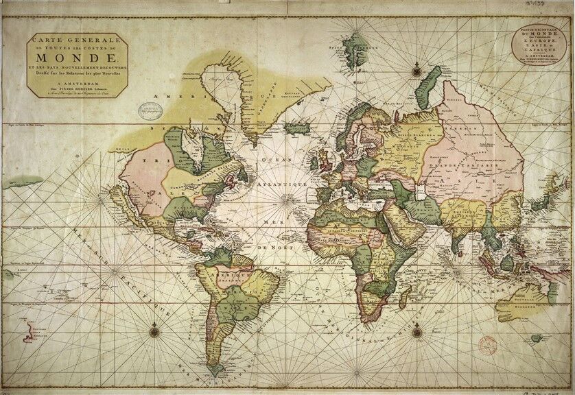 Carte Generale des Toutes les Costes du Monde - Jean-Baptiste Nolin'in Detaylı Antik Haritası