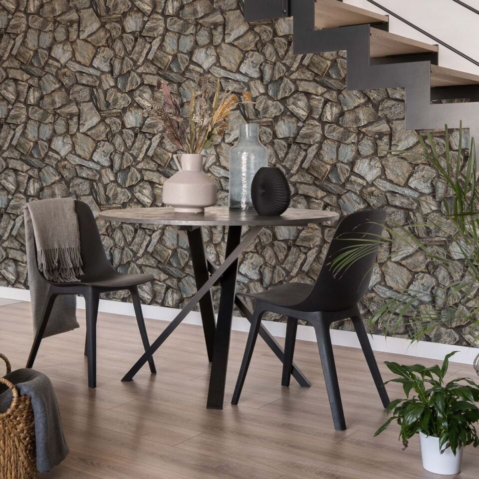 ROKA 23114 Serisi - 3 Koyu Gri | Modern Taş Desen Duvar Kağıdı