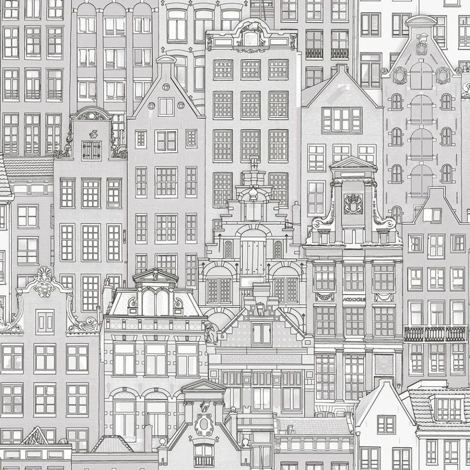 ROKA 23115 Serisi - 1 Gri | Modern Amsterdam Evleri Desen Duvar Kağıdı