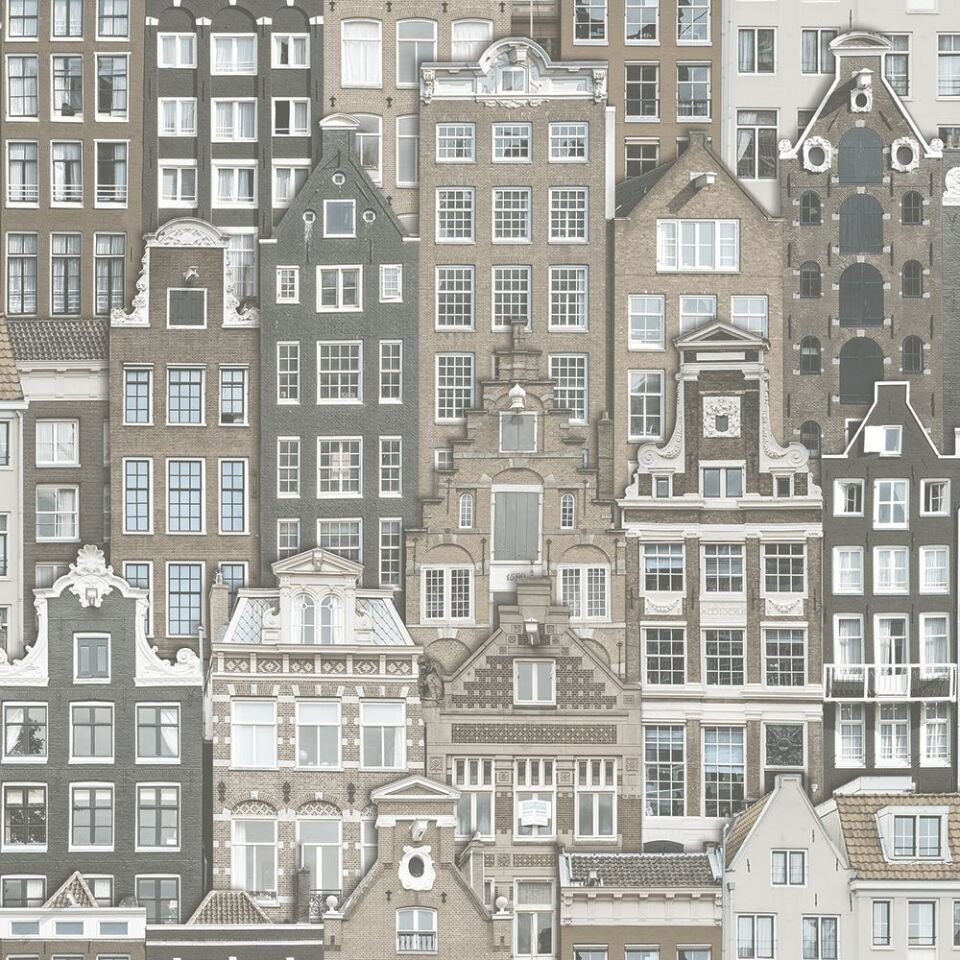 ROKA 23115 Serisi - 2 Gri | Modern Amsterdam Evleri Desen Duvar Kağıdı