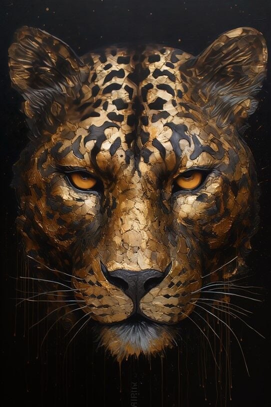 Altın Metalik Dokulu Leopar Yüzü Posteri