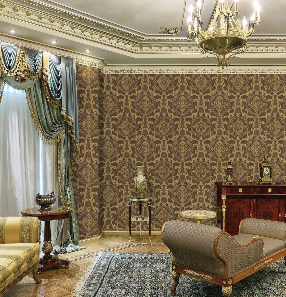 EPHES 6802 Serisi - 5 Kahverengi | Damask Desenli Duvar Kağıdı