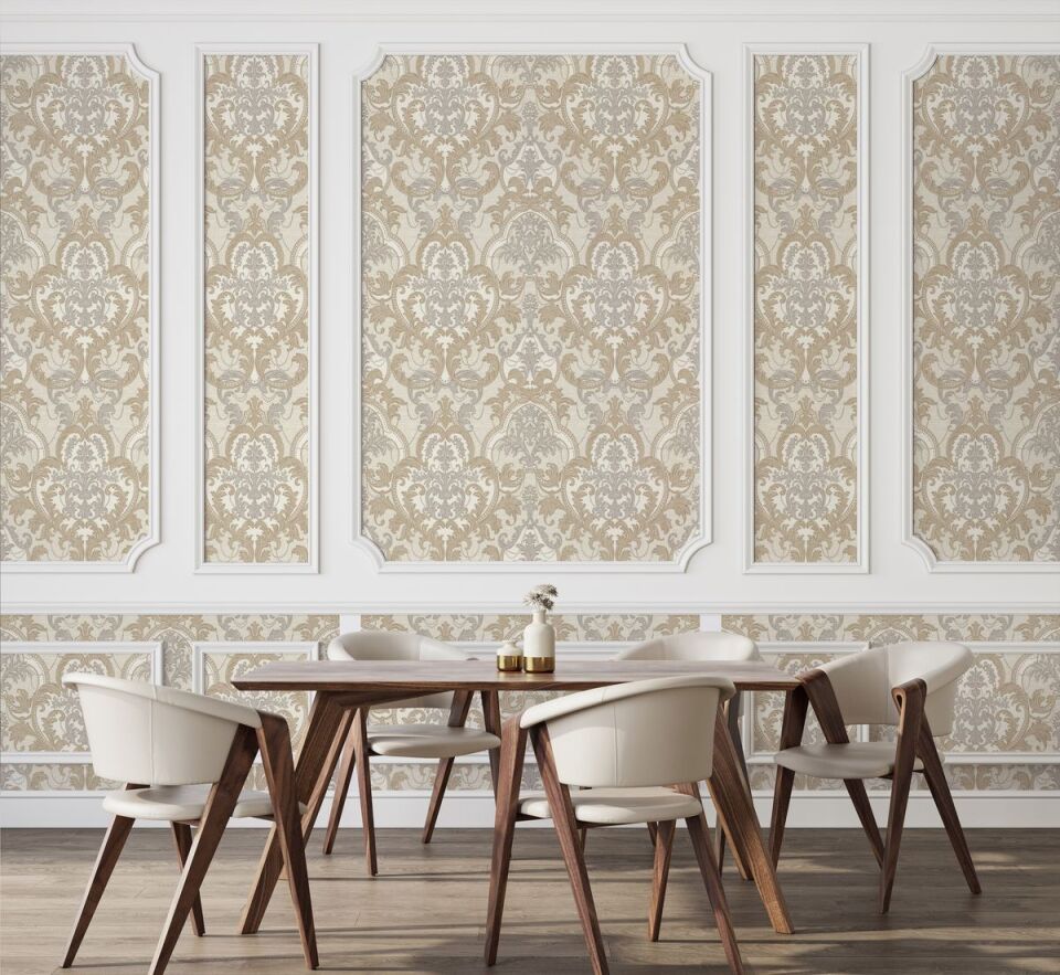 EPHES 1002 Serisi - 6 Krem | Klasik Damask Desenli Duvar Kağıdı
