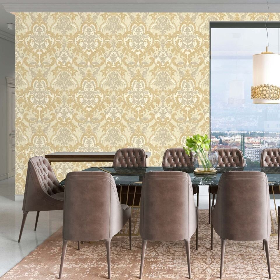 EPHES 1002 Serisi - 6 Krem | Klasik Damask Desenli Duvar Kağıdı