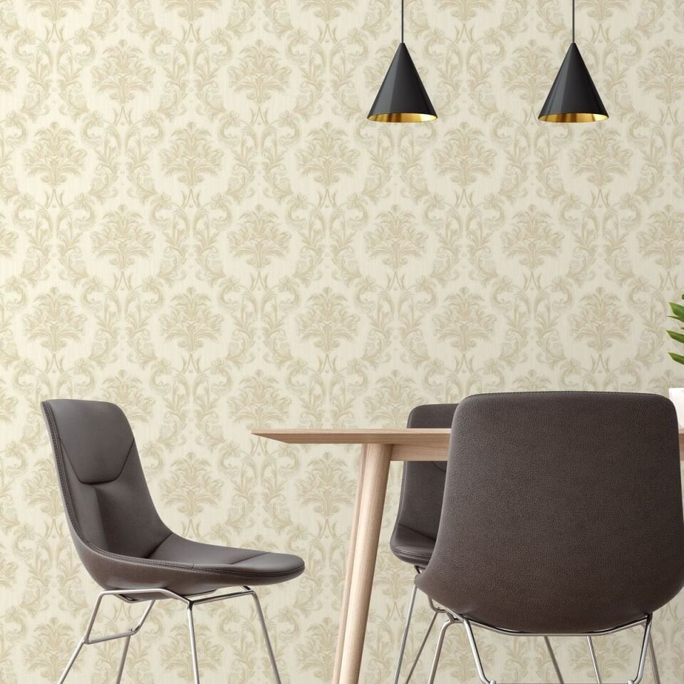EPHES 6808 Serisi - 1 Açık Krem | Zengin Damask Desenli Duvar Kağıdı