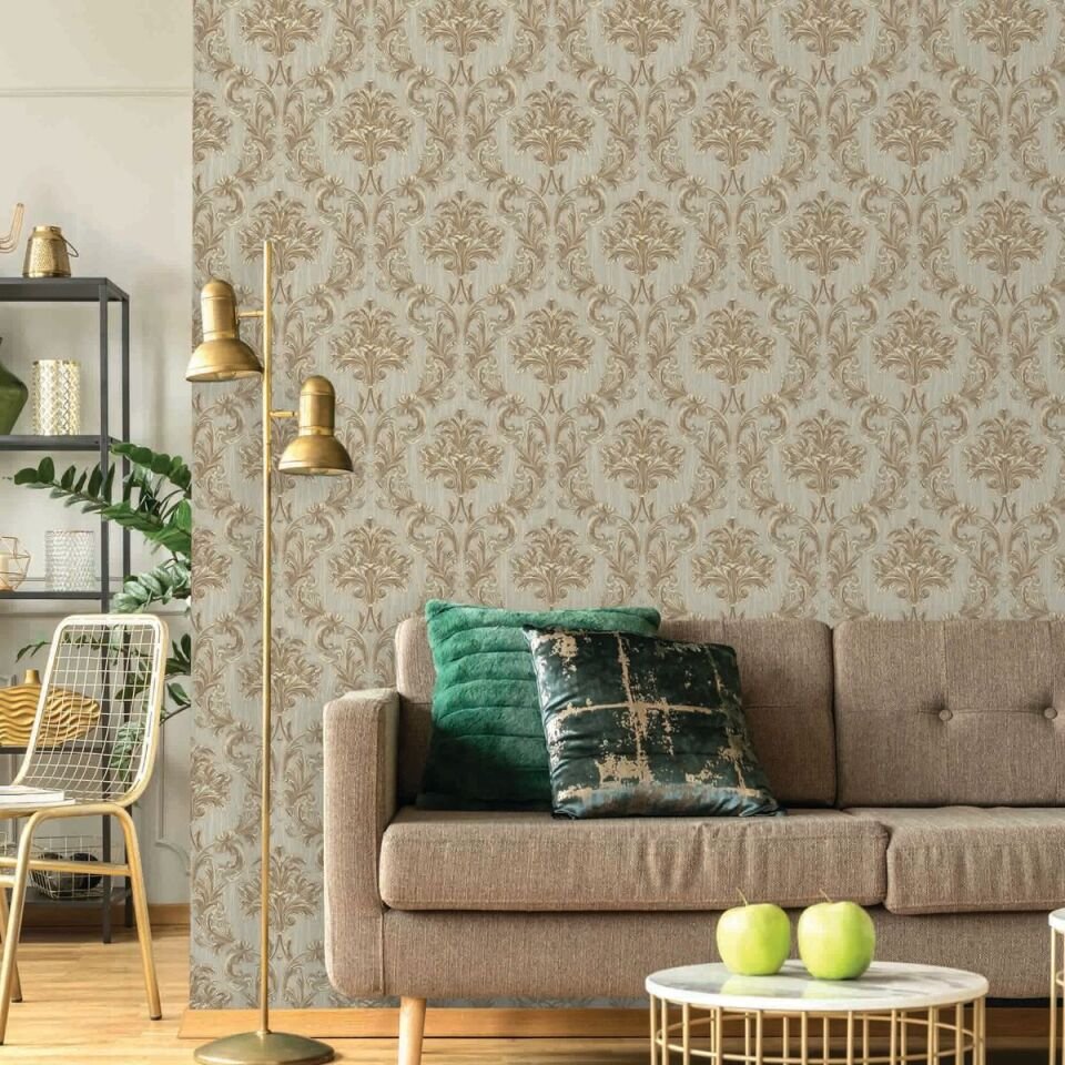 EPHES 6808 Serisi - 3 Açık Kahverengi | Zengin Damask Desenli Duvar Kağıdı