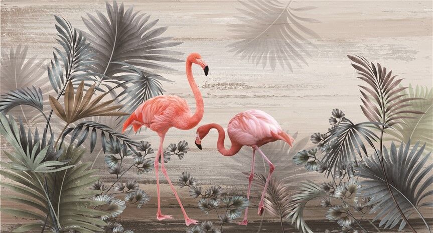 Egzotik Flamingo ve Tropikal Yapraklar - Doğa Manzaralı Poster