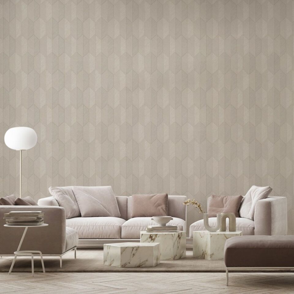 VERA 1501 Serisi - 3 Koyu Krem | Modern Geometrik Desen Duvar Kağıdı