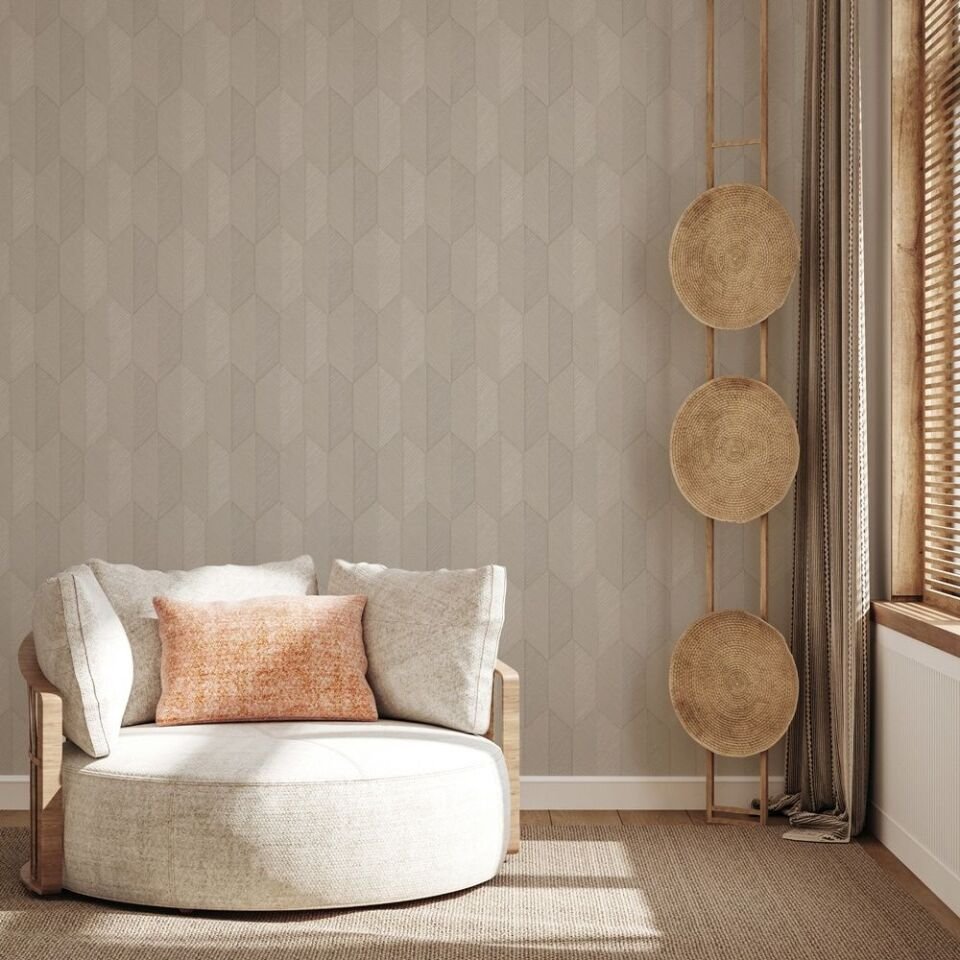 VERA 1501 Serisi - 3 Koyu Krem | Modern Geometrik Desen Duvar Kağıdı