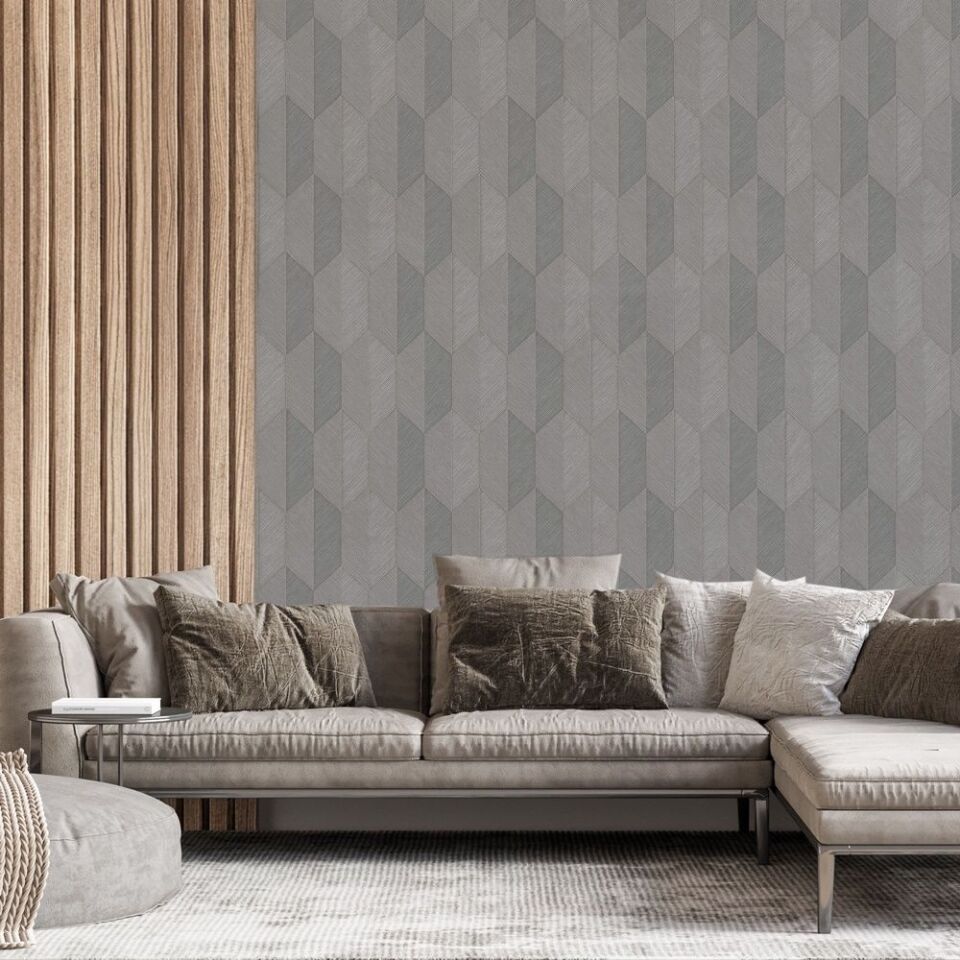 VERA 1501 Serisi - 4 Gri | Modern Geometrik Desen Duvar Kağıdı