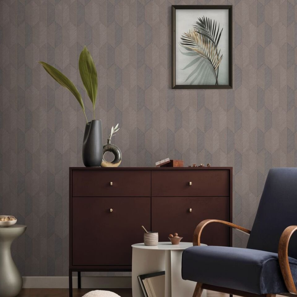 VERA 1501 Serisi - 5 Gri Kahverengi | Modern Geometrik Desen Duvar Kağıdı