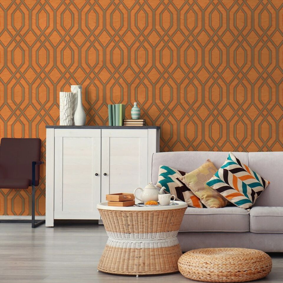 VERA 1502 Serisi - 4 Turuncu | Modern Geometrik Desen Duvar Kağıdı