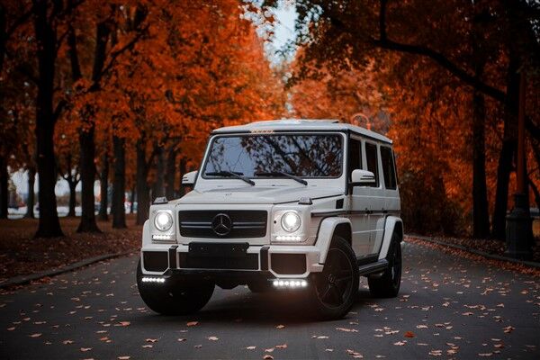 Beyaz Mercedes G63 Sonbahar Posteri