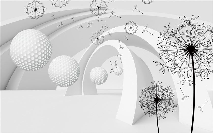Soyut Dandelion Tohumları ve Golf Topları Duvar Posteri