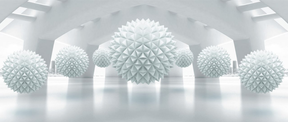 Fütüristik Geometrik Spiky Küreler ve Yüksek Tavan Duvar Posteri