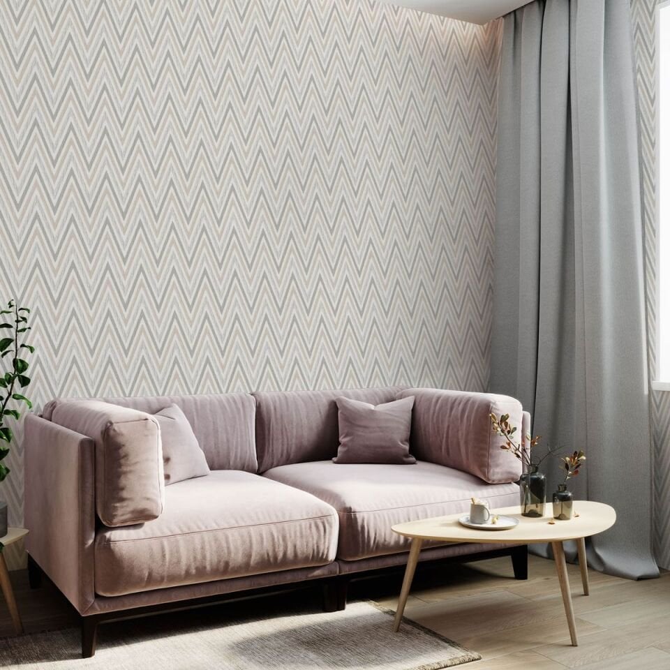 VERA 1509 Serisi - 3 Açık Gri Krem | Modern Geometrik Desen Duvar Kağıdı