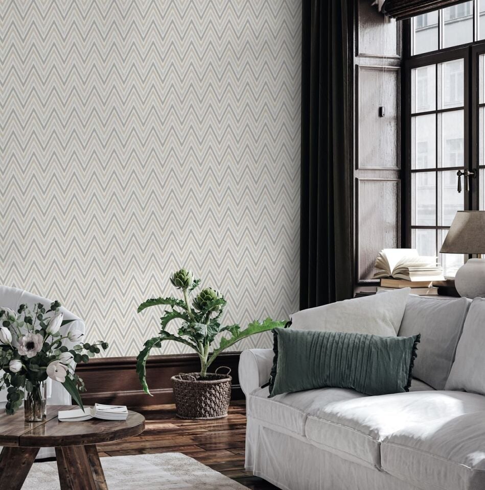 VERA 1509 Serisi - 3 Açık Gri Krem | Modern Geometrik Desen Duvar Kağıdı