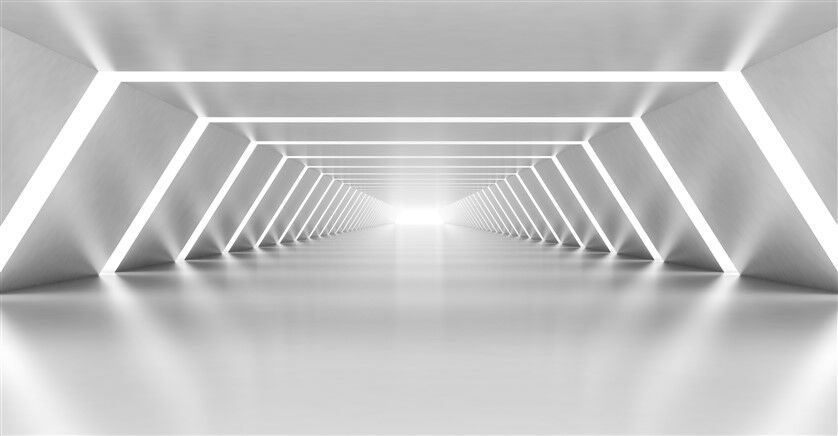 Fütüristik Aydınlatmalı Geometrik Tünel Duvar Posteri
