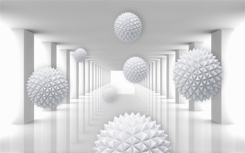 Fütüristik Geometrik Spiky Küreler ve Yüksek Tavan Duvar Posteri