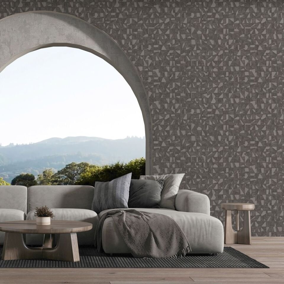 VERA 1512 Serisi - 6 Koyu Gri | Modern Geometrik Desen Duvar Kağıdı