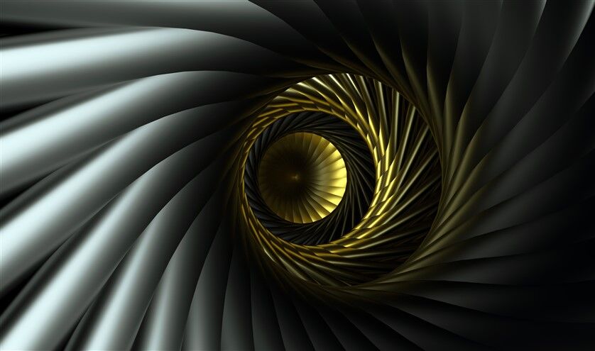 Spiral Yapıdaki Altın ve Siyah Geometrik Tünel Görseli