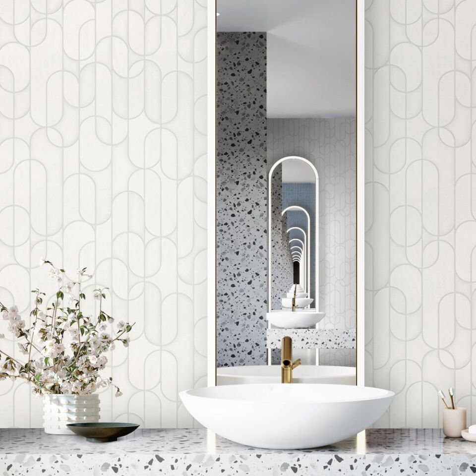 VERA 1514 Serisi - 1 Beyaz | Modern Geometrik Desen Duvar Kağıdı