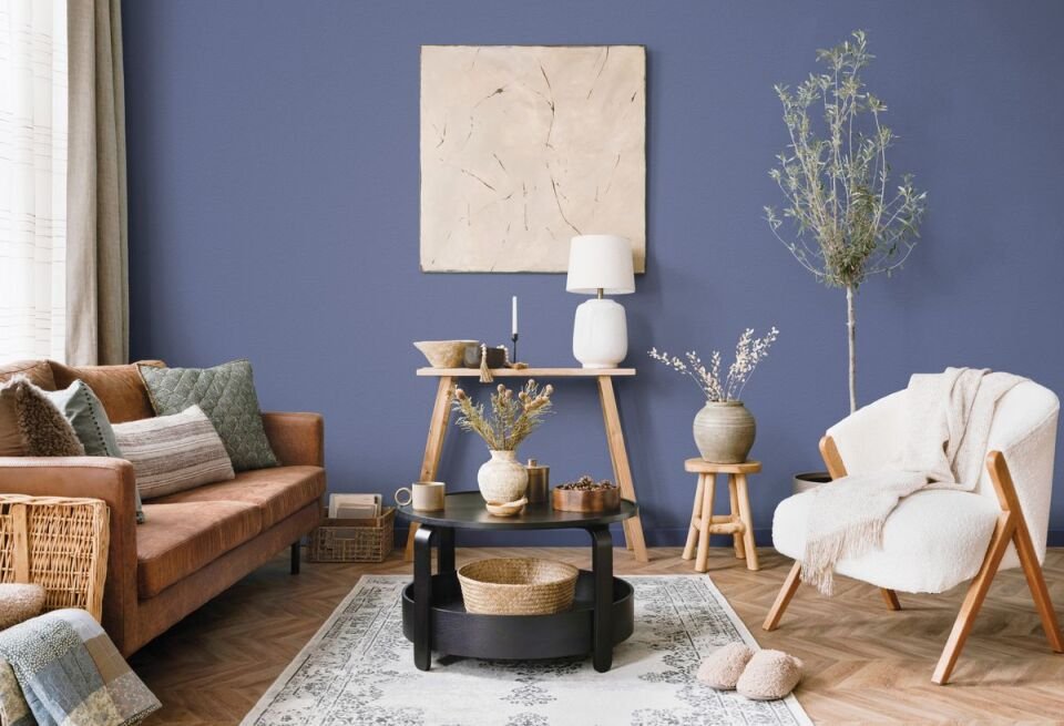 HUE 24202-6 Lacivert | Modern Düz Desen Duvar Kağıdı