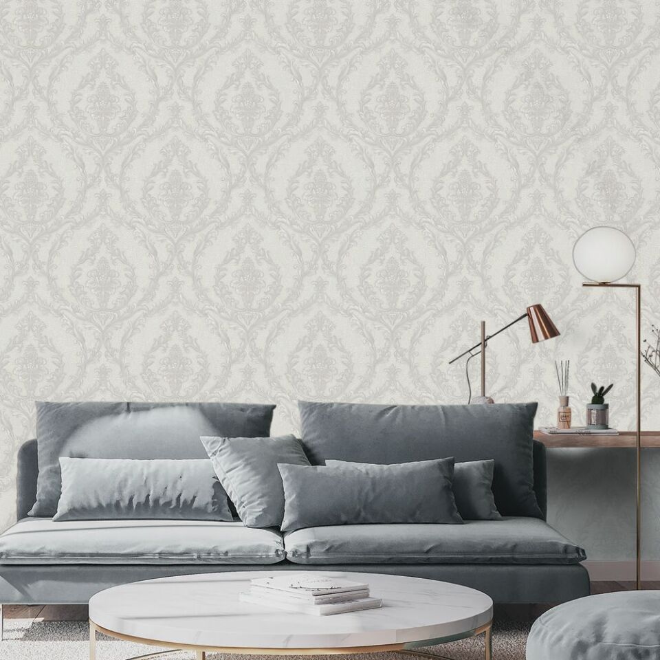 DANTE 1401 Serisi - 3 Gri | Damask Desenli Duvar Kağıdı