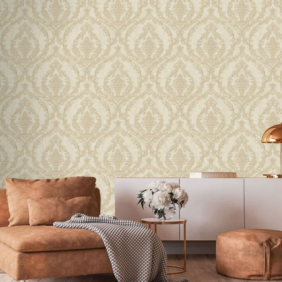 DANTE 1401 Serisi - 4 Krem | Damask Desenli Duvar Kağıdı