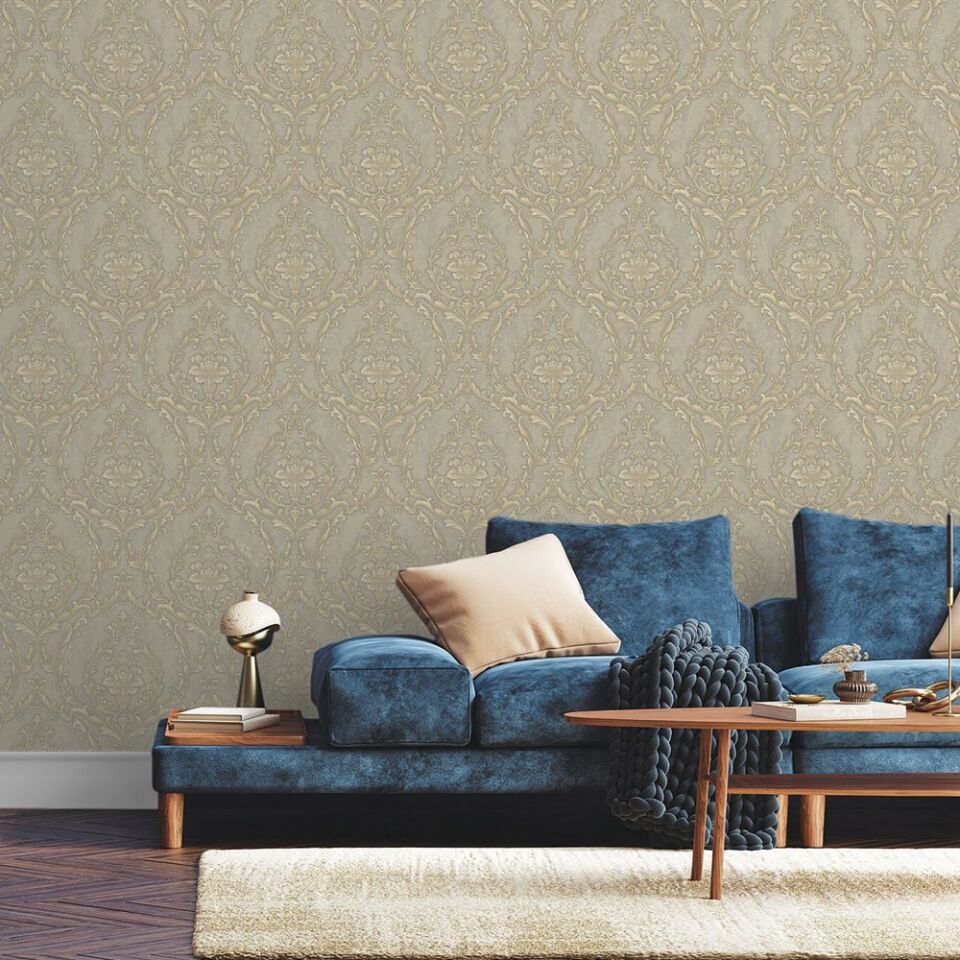DANTE 1401 Serisi - 5 Koyu Krem | Damask Desenli Duvar Kağıdı