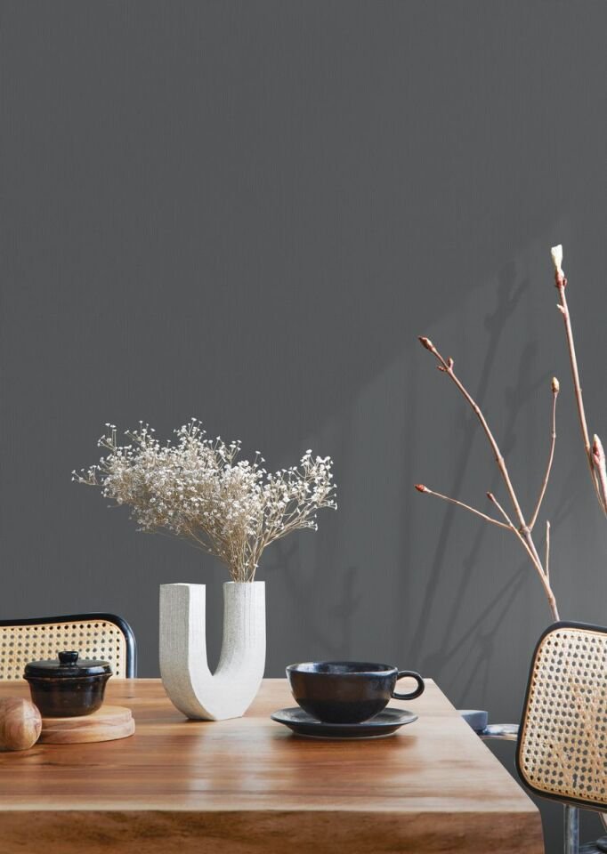 HUE 24203-6 Koyu Gri | Modern Düz Desen Duvar Kağıdı